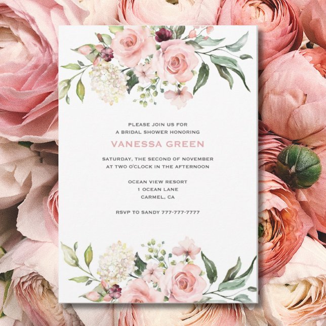 Invitación Romántica ducha de novia de rosas rosas rosas rosa (Subido por el creador)