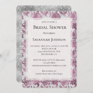Invitación Romántica ducha de novia floral de plata roja borg