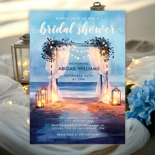 Invitación Romántica ducha de novias frente al mar (Romantic Beachfront Twilight Ocean Bridal Shower Invitation)