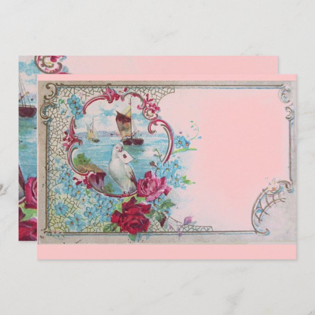 Invitación ROMANTICA Elegante Fiesta Floral de Boda Rosa Azul (Anverso / Reverso)