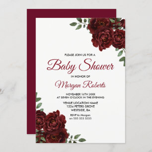 Invitación romántica en Baby Shower de la rosa roj