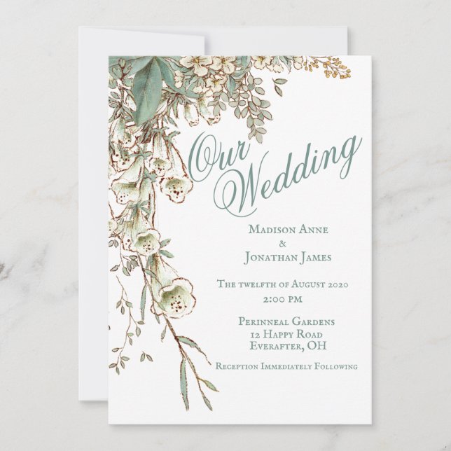 Invitación Romántica escritura floral de nuestro Boda elegant (Anverso)