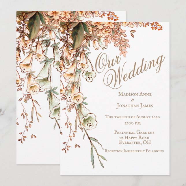 Invitación Romántica escritura floral elegancia Boda de Moda (Anverso / Reverso)