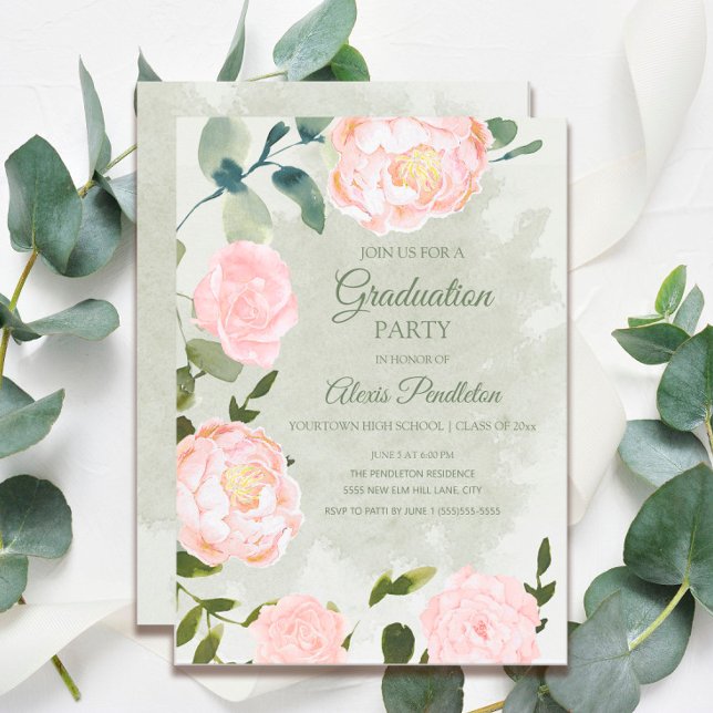Invitación Romántica fiesta de graduación floral Rubor Spring (Subido por el creador)
