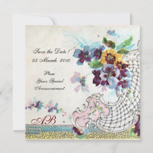 Invitación ROMÁNTICA Floral Azul Rosa Blanco Bodas Monograma