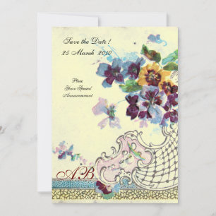 Invitación ROMÁNTICA Floral Azul Rosa Crema Bodas Monograma