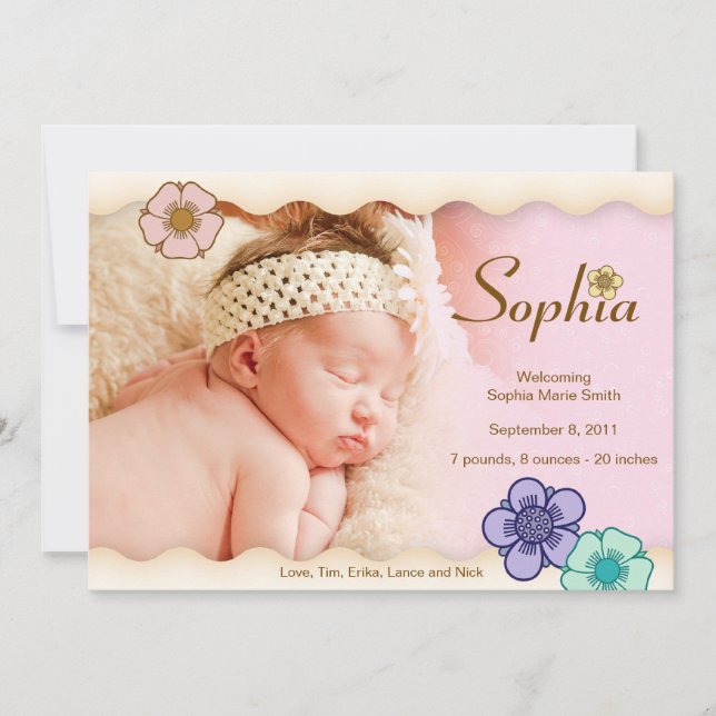 Invitación Romántica Floral Baby Girl (Anverso)