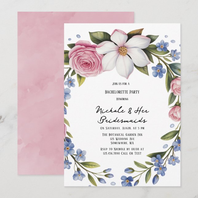 Invitación Romántica Floral Bouquet Bridesmaids Luncheon (Anverso / Reverso)