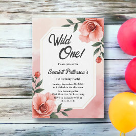 Invitación Romántica floral dorada rosada salvaje un primer c