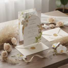 Invitación Romántica Floral Encanto Crema y Marrón