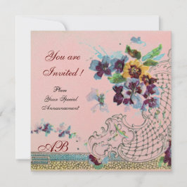 Invitación ROMÁNTICA Floral Pansies Bodas Morado Azul Rosa