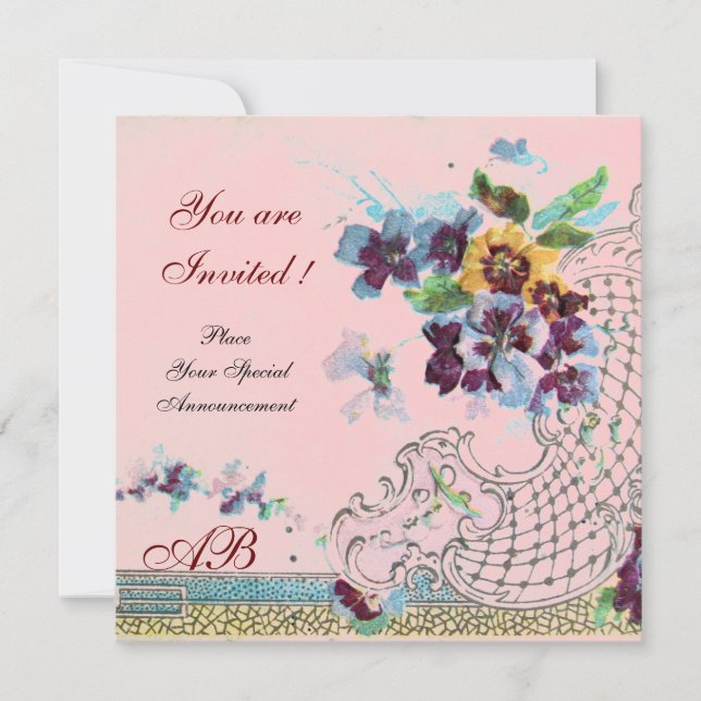Invitación ROMANTICA Floral Púrpura Boda rosa azul Púrpura Pa (Anverso)