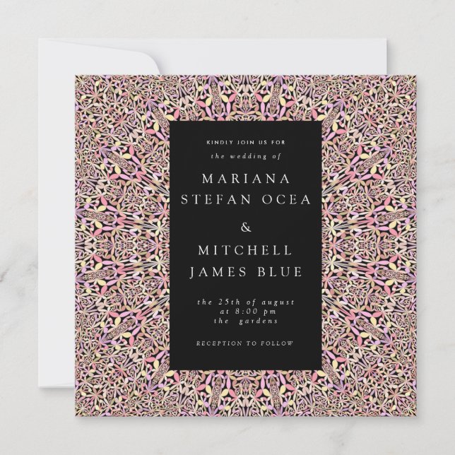 Invitación Romántica Geométrica Mandala suave Rosa (Anverso)
