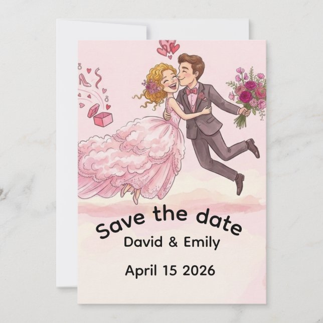 Invitación Romántica Ilustrada para Guardar la Fec (Anverso)