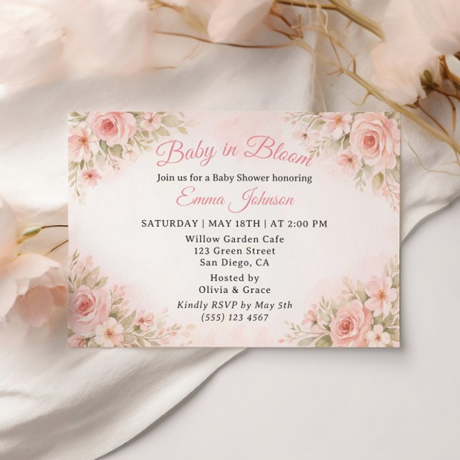 Invitación Romántica Jardín de Rubor Bebé en Flor (Subido por el creador)