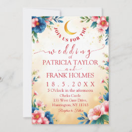 Invitación Romántica luna y floral matrimonio personalizado