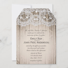 Invitación Romántica Madera de grano y elegante boda de encaj
