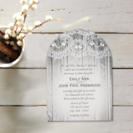 Invitación Romántica Madera de grano y elegante boda de encaj