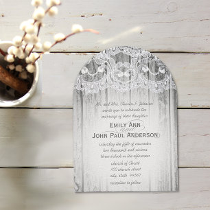 Invitación Romántica Madera de grano y elegante boda de encaj