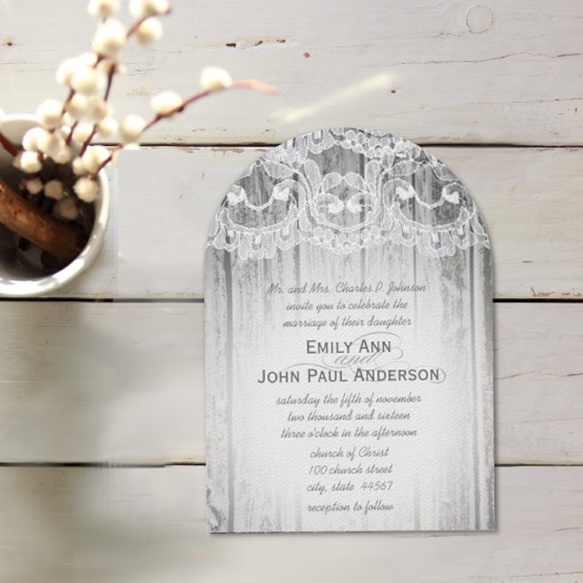 Invitación Romántica Madera de grano y elegante boda de encaj (Subido por el creador)