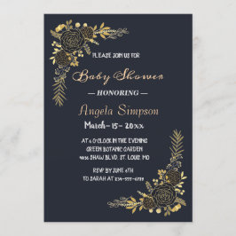 Invitación Romántica Marina Floral Azul Bebé-ducha