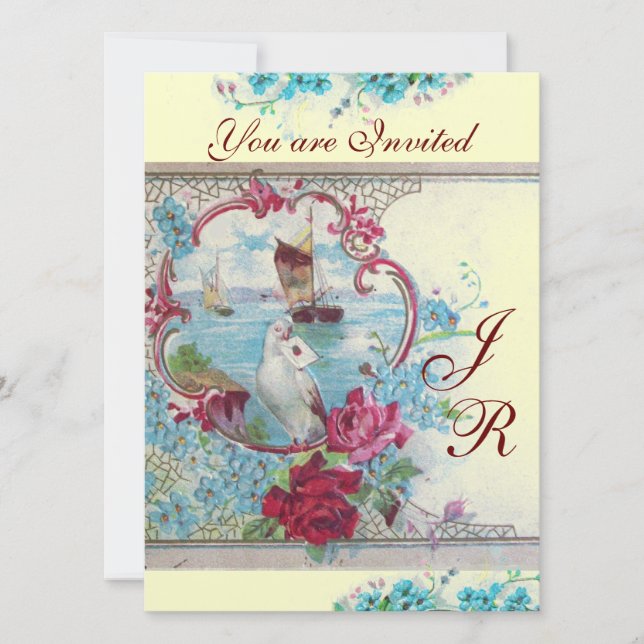 Invitación ROMÁNTICA MONOGRAM Champagne Blanco papel metálico (Anverso)