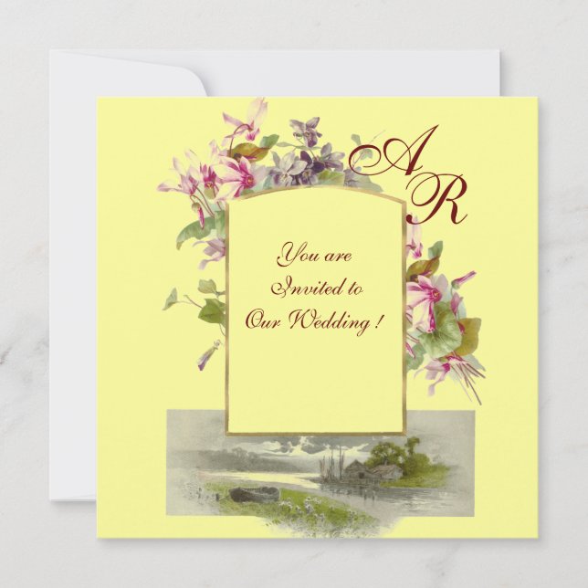 Invitación ROMANTİCA MONOGRAM/CICLISTAS, amarillo verde rosa (Anverso)