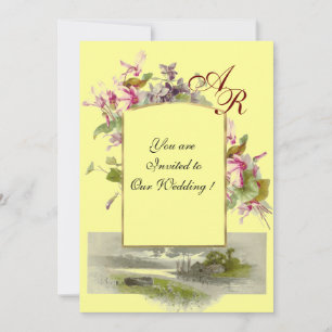Invitación ROMANTİCA MONOGRAM / CICLOS, amarillo verde rosa