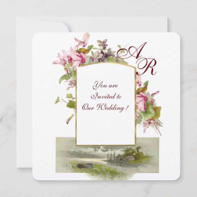 Invitación ROMANTİCA MONOGRAM, CICLOS DE PINCO, Plata Floral (Anverso)