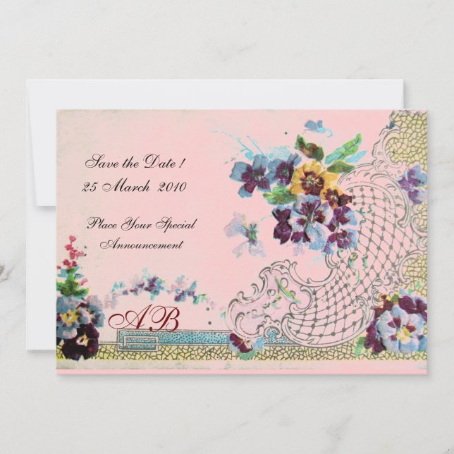 Invitación ROMÁNTICA Monograma de boda floral rosa azul (Anverso)