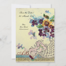 Invitación ROMÁNTICA Monograma Floral de Boda Crema Rosa Azul