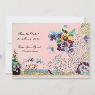 Invitación ROMÁNTICA Monograma floral nupcial azul rosa