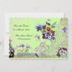 Invitación ROMÁNTICA Monograma Floral Nupcial Rosa Azul Verde
