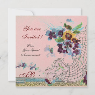 Invitación ROMÁNTICA Pansies de boda florales púrpura rosa az