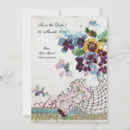 Invitación ROMÁNTICA Pansies de boda florales rosa azul blanc
