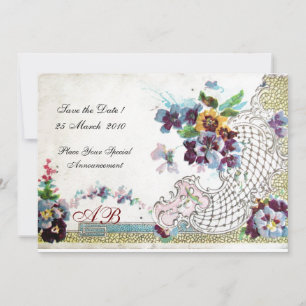 Invitación ROMÁNTICA Pansies Florales Azules Rosadas Blancas 