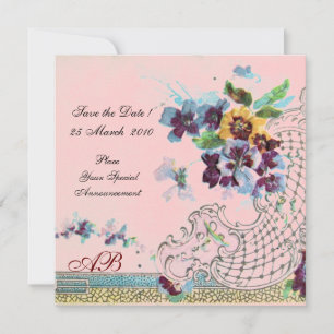 Invitación ROMÁNTICA Pansies Florales de Boda Moradas Azules 