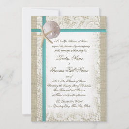 Invitación Romántica playa de Burlap y Lace Aqua