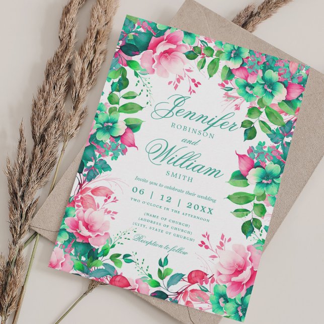 Invitación Romántica Primavera Floral Noche Elegante Boda (Romantic Floral Spring Summer Elegant Wedding Invitation)
