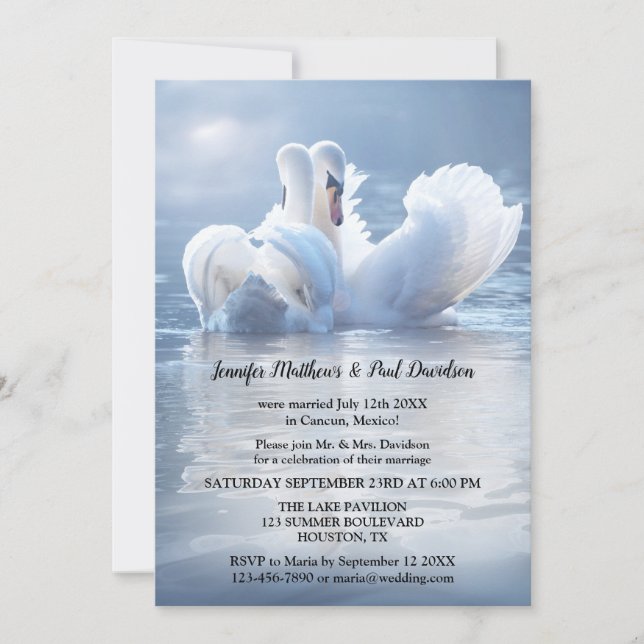 Invitación Romántica recepción de bodas en el lago Swan (Anverso)