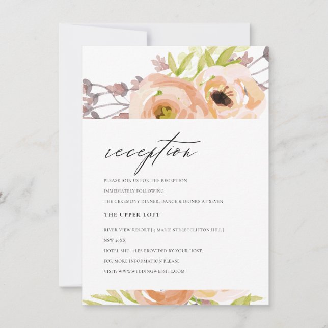 INVITACIÓN ROMÁNTICA RECEPCIÓN FLORAL ROMÁNTICA DE RUBOR PEAC (Anverso)