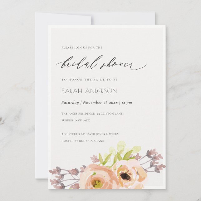 INVITACIÓN ROMÁNTICA ROMÁNTICA, PURPLE, AZUL, DUCHA BRIDAL FL (Anverso)