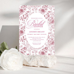 Invitación Romántica Rosa de Terciopelo Floral Toile Despedid