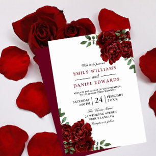 Invitación Romántica Rosa Roja Borgoña elegante Boda