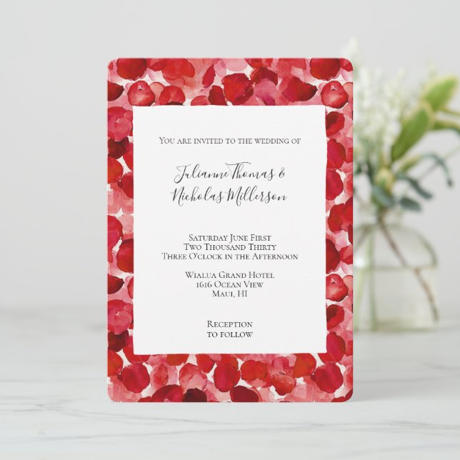 Invitación Romántica Rosa Roja Petela Boda Floral (Anverso de pie)