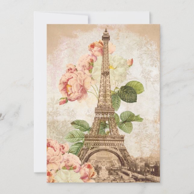 Invitación romántica rosa rosa rosa de París (Anverso)