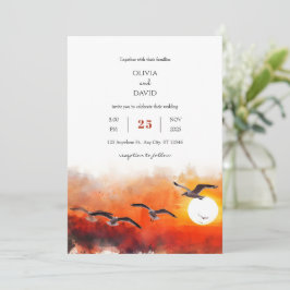 Invitación Romántica Seagull Horizon Art Beach Wedding