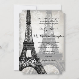 Invitación Romántica Torre Eiffel Shadows Damask Wedding