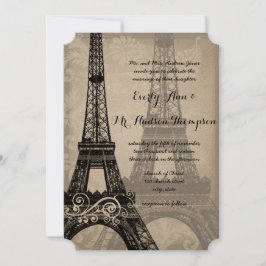 Invitación Romántica Torre Eiffel Shadows Damask Wedding