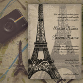 Invitación Romántica Torre Eiffel Shadows Damask Wedding